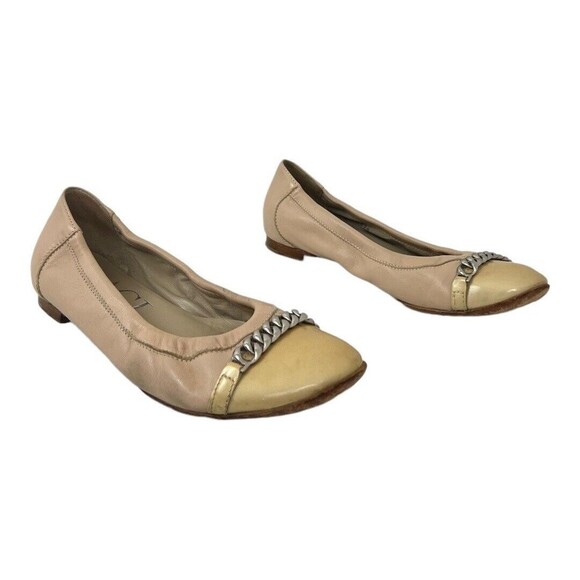 AGL Size 38.5 US 8.5 Ballet Cap Toe Flats with Chain at Toes Nude Beige - Picture 1 of 9